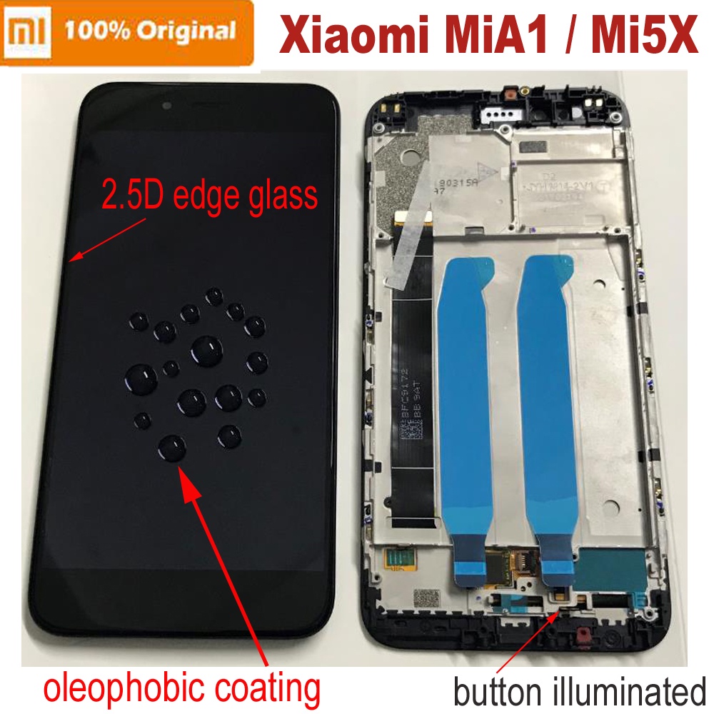 100% Original New Xiaomi Mi A1 MiA1 2.5D Glass Sensor LCD Display 10 Touch Screen Digitizer Assembly with Frame Mi 5X Mi