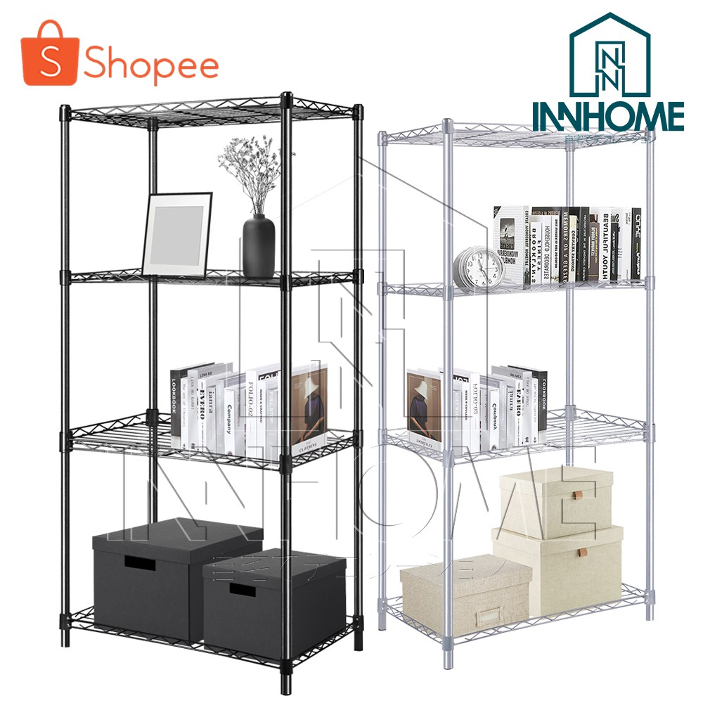 InnHome ชั้นวางของ ชั้นเหล็กเคลือบสีกันสนิม อเนกประสงค์ 4 ชั้น ขนาด สูง 120cm กว้าง 56cm ลึก 35cm – โปรปัง