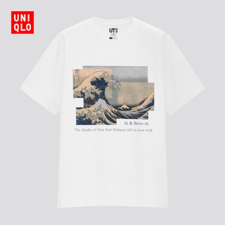 Uniqllo เสื้อยืดแขนสั้นพิมพ์ลายสําหรับผู้ชายและผู้หญิง ( Ult ) Hokusai Color 434376