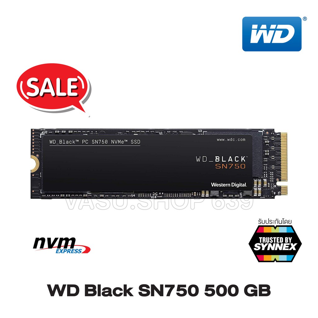 WD BLACK SN750 500GB PCIe/NVMe M.2 2280 SSD (5Y) (เอสเอสดี) (WDS500G3X0C)