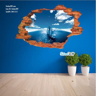 Wall Sticker สติ๊กเกอร์ติดผนัง 3D SAILBOAT (กว้าง68cm.xสูง48cm)