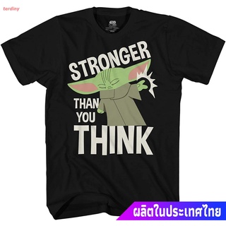 เสื้อยืดผู้ชายและผู้หญิง Star Wars Mandolorian Mens Yoda Stronger Than You Think Cartoon Graphic Glow In The Dark dWF