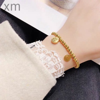 สร้อยข้อมือ เชือกไทเทเนียม สเตนเลส 18K ประดับลูกปัด ทรงกลม สีโรสโกลด์ สไตล์จีน ไม่ซีดจาง เหมาะกับคนแพ้ง่าย