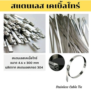 เข็มขัดรัดท่อ 12 นิ้ว (4.6*300 mm) เคเบิลไท Stainless Cable Tie หนวดกุ้ง สแตนเลสเคเบิ้ลไทร์ ขนาด 12 นิ้ว แพ็ค 100 เส้น