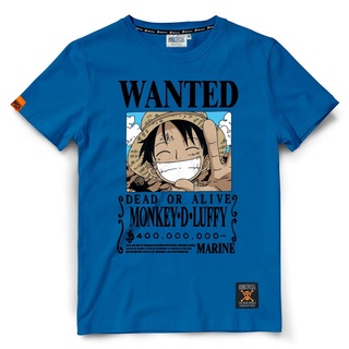 เสื้อยืดวันพีช One piece 279-น้ำเงิน Wanted Luffy