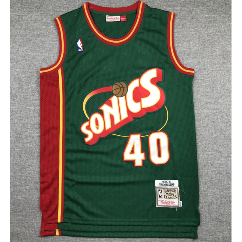 ใหม่ NBA Seattle Supersonics สําหรับผู้ชาย #เสื้อกีฬาบาสเก็ตบอล ปักลาย สีเขียว สไตล์เรโทร 40 Shawn Kemp M&amp;N