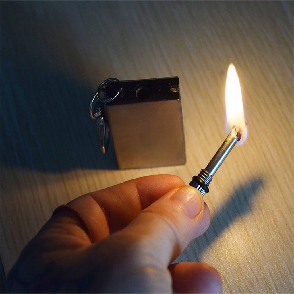 Stainless Steel Survival Camping Emergency Fire Starter Flint Match Lighter With Key Chain Ideal for Campers Beaches Trips