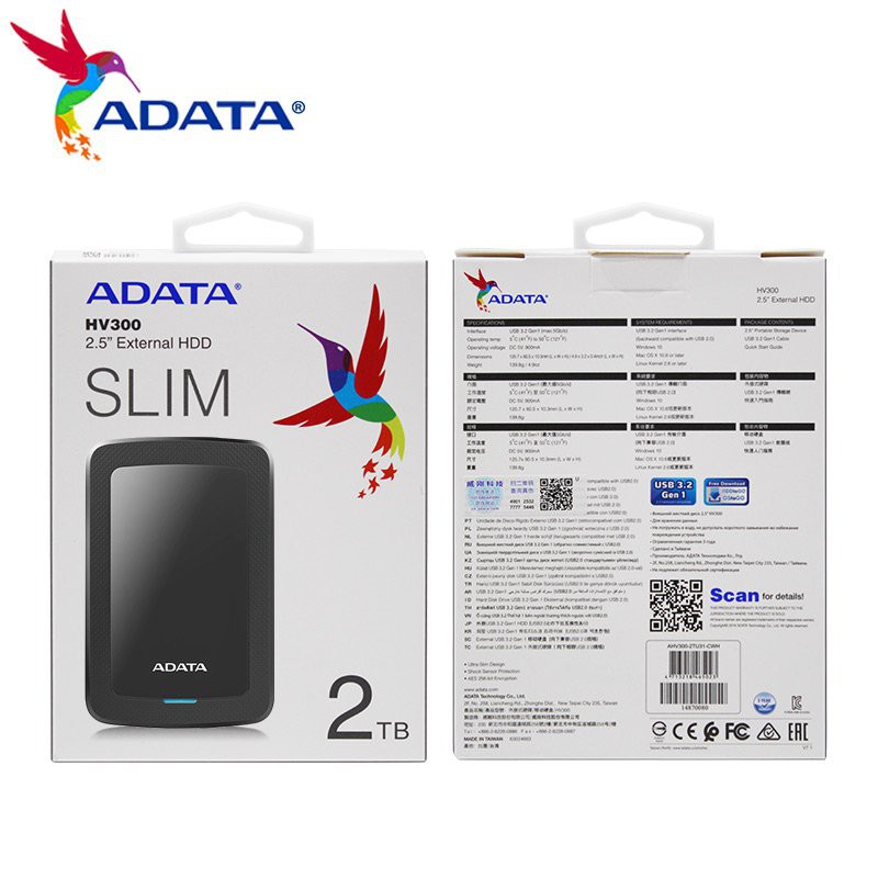 Adata Hv300 2 5 Inch Black Hdd White 2tb High Seed External Hard Drive