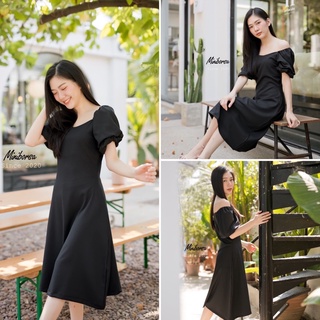 เดรสดำ แขนตุ๊กตา ซิปทอง หรูหรา (Lily Midi Dress)