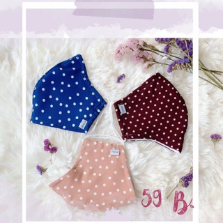 FYNNE mask_หน้ากากผ้ามัสลิน 100% 3 ชั้น ลาย Polka dot 3 สี  สีครีม สีน้ำเงิน สีแดง sangria