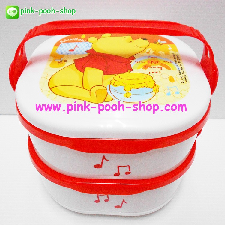 PG-273  ปิ่นโต 2 ชั้น+ช้อน หมีพูห์(Pooh) สีขาว-แดง