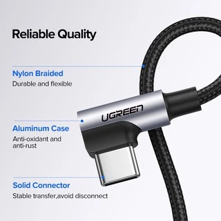 Ugreen สายชาร์จ USB C 90 องศา Type C QC ชาร์จเร็ว 2.0 3.0 สําหรับ compatible compatible for IPad Pro Samsung Galaxy LG Nintendo