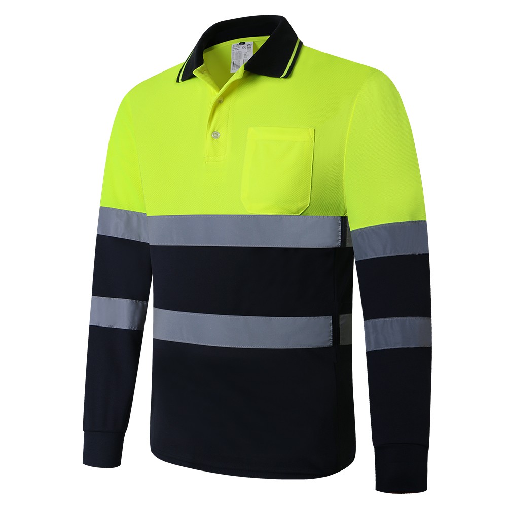 สวัสดี วิส เสื้อสีเหลืองกรมท่าแขนยาวสะท้อนแสงเสื้อโปโลเสื้อทํางานเพื่อความปลอดภัยสําหรับงานก่อสร้างชายและหญิง - รูปที่ 3