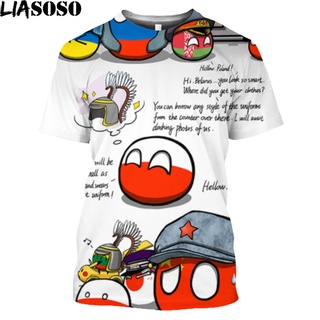 Liasoso เสื้อยืด พิมพ์ลายกราฟฟิค โปแลนด์บอล Countryballs RUSSIA UK India Middle East Iraq ของเล่นคอสเพลย์ สําหรับผู้ชาย