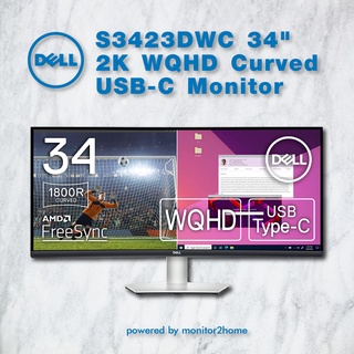 Dell S3423DWC 34" Curved USB-C Monitor (3 Year Warranty), WQHD, VA, 1800R Curved Surface, 21:9, Refresh Rate 100hz USB-C with PD 65W, AMD FreeSync, Height Adjustment, Speaker