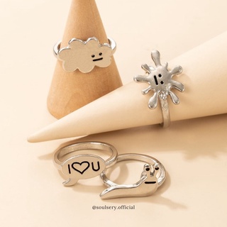 แหวนหอยทากเซ็ต 4pcs Snail &amp; Cloud Decor Ring