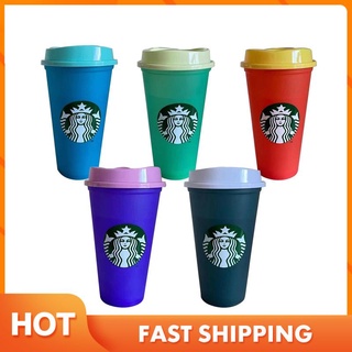 🌟Starbucks🌟Reusable color changing coffee cup Starbucksถ้วยกาแฟพร้อมฝาปิด Twinkle