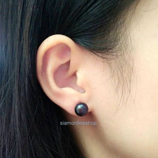 EARRING ต่างหูมุกพม่าแท้ มุกสีดำ ขนาด 8 มม. รหัส siamearring-2002 by siamonlineshop