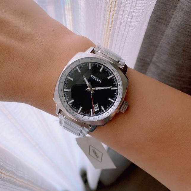 🎀 (สด-ผ่อน) นาฬิกาฟอสซิล สายสีเงิน หน้าปัดดำ PR5463 ขนาด 42มิล FOSSIL Windfield Black Dial Watch