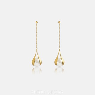 ต่างหูมุกทองแฟชั่นแบบหยดน้ำ Long Mono Gold Dropping Earrings