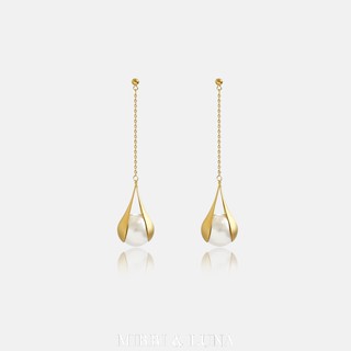 ต่างหูมุกทองแฟชั่นแบบหยดน้ำ Long Mono Gold Dropping Earrings