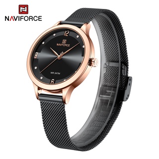 Naviforce 5023 นาฬิกาข้อมือควอตซ์แฟชั่น สายแสตนเลส สีดํา หรูหรา สําหรับสตรี