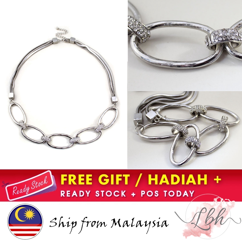 [LBH] สร้อยคอสั้นเพชรแฟลชเงินหลายพื้นผิว 链 Rantai - NL09