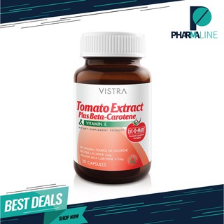 VISTRA Tomato Extract Plus Beta-Carotene - วิสทร้า สารสกัดจากมะเขือเทศ ผสม เบต้า-แคโรทีน และวิตามินอี (30 Caps) [PLine]