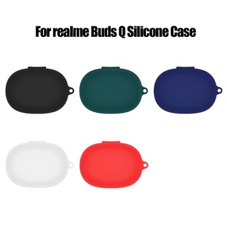 Realme Buds Q เคสนิ่มหูฟังไร้สายกันฝุ่นซิลิโคนครอบป้องกันพร้อม Carabiner