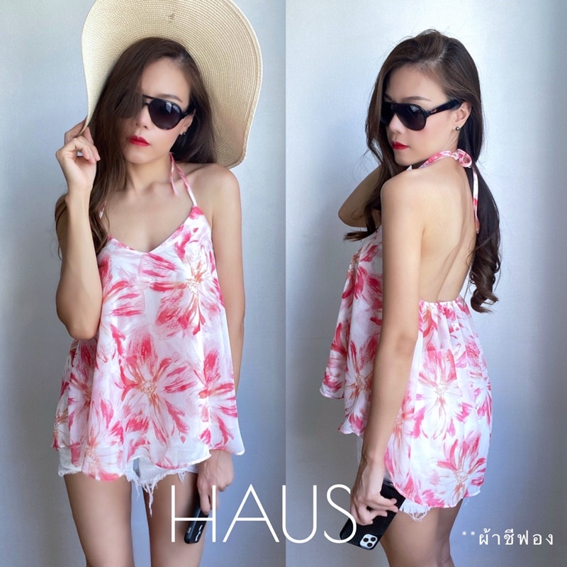 เสื้อสายผูกคอโชว์หลังสวยๆ สายผูกเองปรับความยาวได้ หลังเป็นยางยืด อก freesize 30-44”