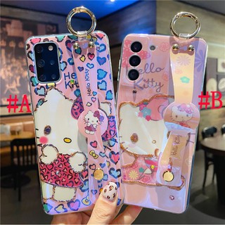 เคสซิลิโคน เคส Samsung Note 20 Ultra S21 S21+ S21 Ultra S20 Plus S20+ S20 Ultra S20FE S22 Ultra S22+ Cute Cartoon Hello Kitty เฮลโลคิตตี้ Blue-Ray &amp; Wristband Design Silicone Case