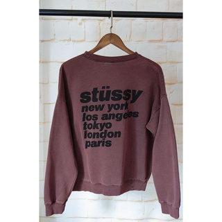 STUSSY เสื้อกันหนาว คอกลม แบบสวมหัว ทรงหลวม สีไวน์แดง สไตล์ออสเตรเลีย แฟชั่นอเมริกัน สําหรับผู้หญิง