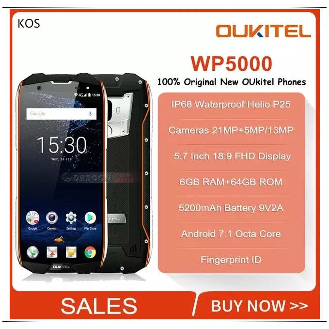กันน้ำมาร์ทโฟน OUKITEL WP5000 IP68Android 7.1 Helio P25 Octa คอร์ 6GB RAM 64GB ROM 5200mAh 9V / 2A โทรศัพท์มือถือ