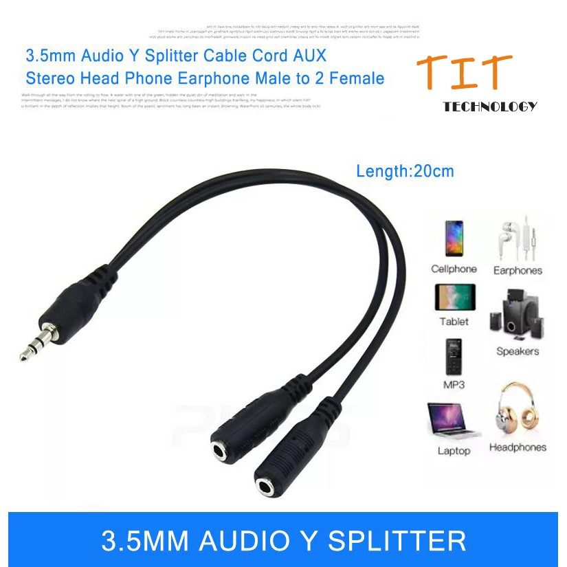 สาววายเคเบิลสเตอริโอ แยก เสียงหรือไมโครโฟน ออกเป็น 2ช่อง 3.5mm audio Y splitter cable cord aux earphone male to 2 female