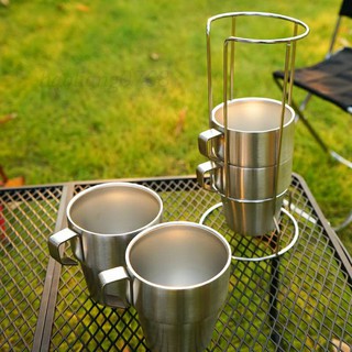 แก้วกาแฟ แก้วสแตนเลสสตีลพร้อมขาตั้ง ชุดถ้วยสแตนเลส Stainless Steel Stacked Tea Cup Set  ZBO7251 ✅พร้อมส่ง