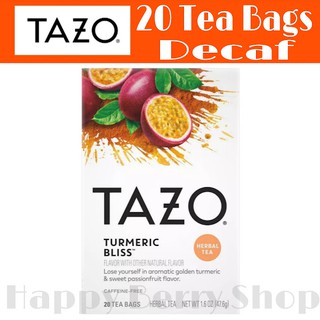 TAZO TEA 🍃 ชาสมุนไพร Turmeric Bliss Herbal Tea ไม่มีคาเฟอีน⭐พร้อมส่ง⭐ชาอเมริกาเพื่อสุขภาพ 1กล่องมี20ซอง