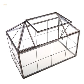 ARIN Glass Terrarium Jewelry Box Clear Glass Box Geometrical Box ,House Shape Close Glass Geometric Terrarium Tabletop Succulent Plant Box Planter（No Plant）