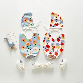 [hibabytoys] Toddler Kids Floral One Piece Bikini Set Baby Girls Swimwear Beach Summer Children Swimsuit With Hat Beachwear