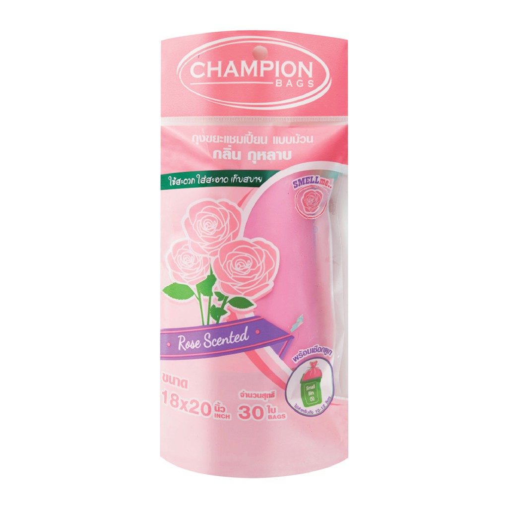 Champion bags ถุงขยะแชมเปี้ยน ม้วนกลิ่นกุหลาบ 18"x20" 30 ใบ