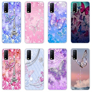 เคสโทรศัพท์มือถือ ซิลิโคน ใส กันกระแทก ลายการ์ตูนผีเสื้อ ประดับเพชรน่ารัก สําหรับ Vivo y20 2021 y12s y20s y20 y21i y12 y12i y11