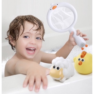 Farm bath toy set ของเล่นน้ำ ของเล่นในอ่างน้ำ ชุดตาข่ายตักของเล่น + ของเล่นพ่นน้ำได้ 3 ตัว