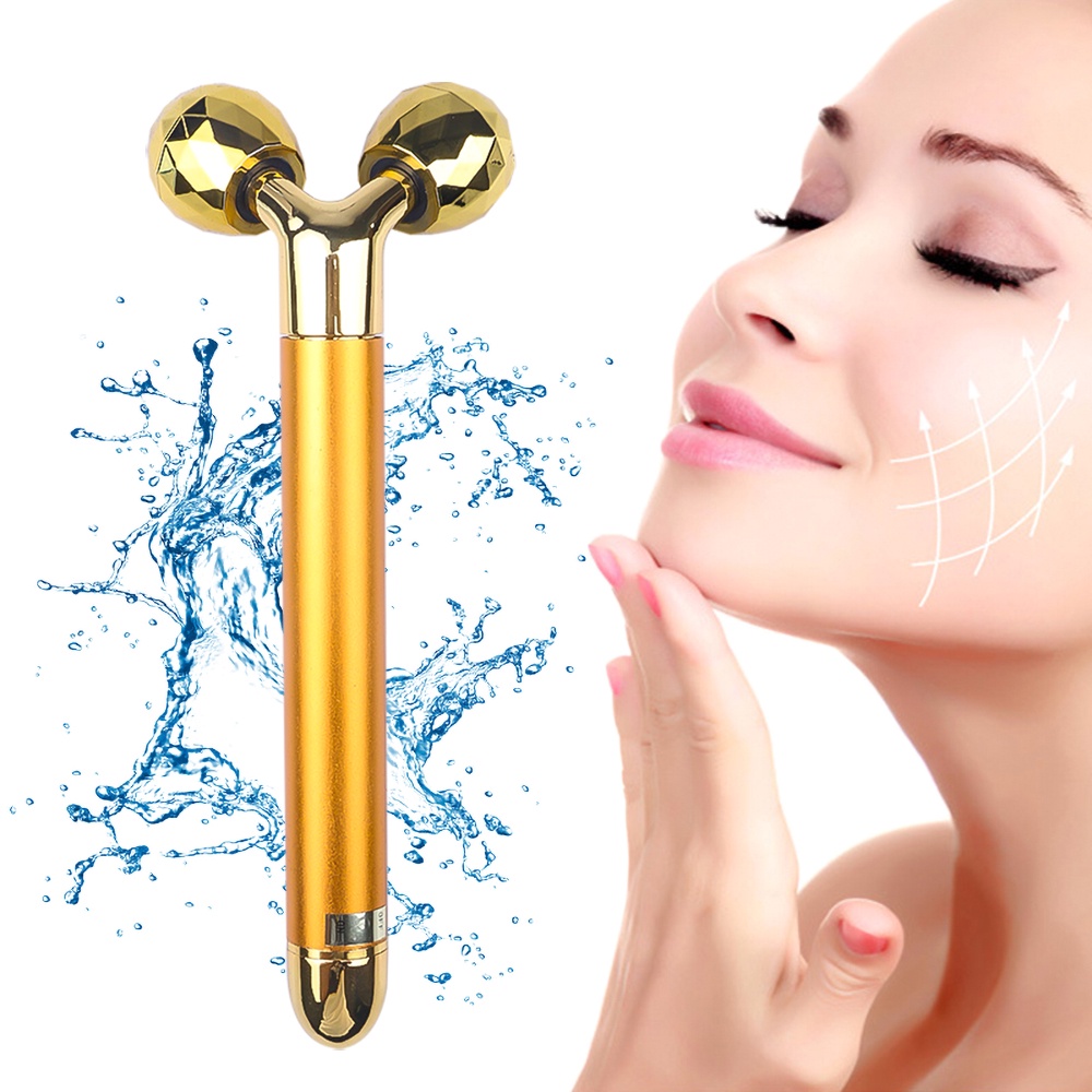 เครื่องนวดหน้าไฟฟ้า 24K แบบบาง สีทอง สําหรับนวดคาง