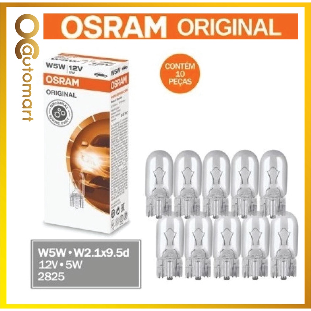 OSRAM 2825 (4090) W5W 12V 5W W2.1X9.5d T10 หลอดไฟอัตโนมัติ (10 ชิ้น)