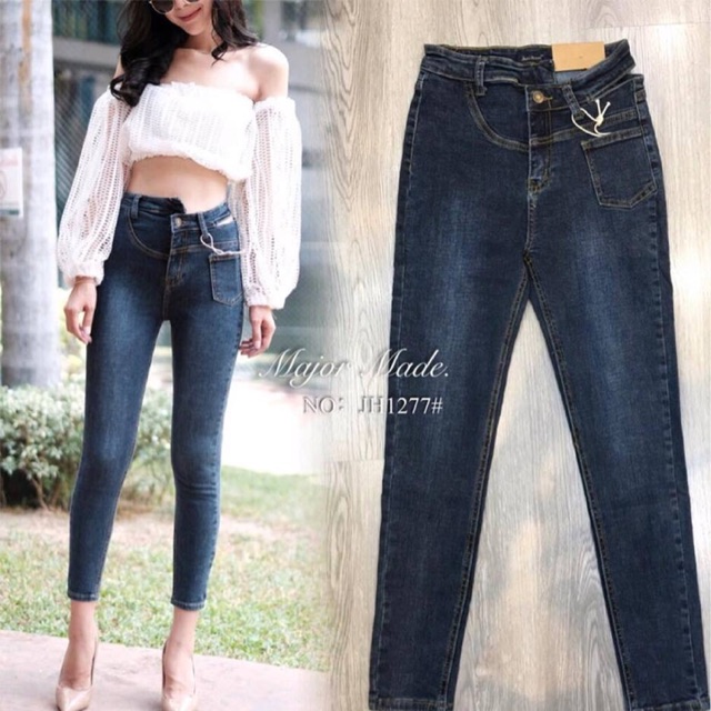 🔥🔥กางเกงยีนเอวสูง jeans highwaist denim ทรงสกินนี่ -Korea