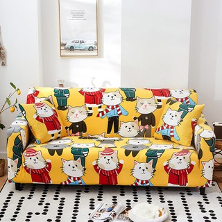 ผ้าคลุมโซฟา เนื้อผ้าน่ม ยืดหยุ่น ผุ้าหุ้มโซฟา ปลอกโซฟา Sofa Cover Soft(Happy Cat)