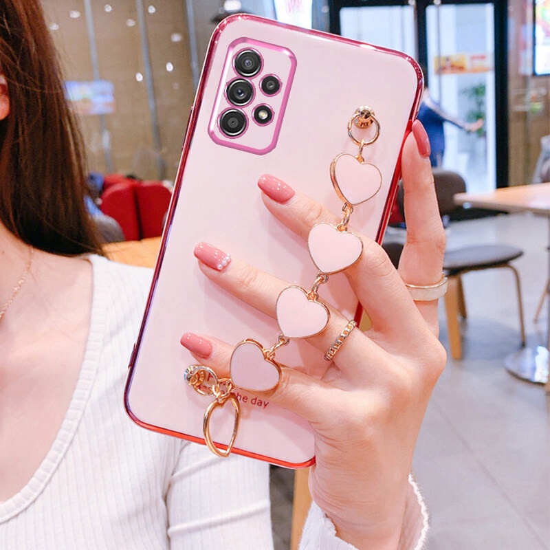 เคสโทรศัพท์ สําหรับ Samsung Galaxy A53 A23 A33 A73 A72 A52S A52 A32 A72 A13 4G 5G มือถือ ลายหัวใจ พร้อมสายคล้องมือ