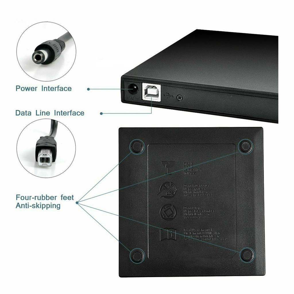 ₪【READY STOCK】External CD DVD Drive, USB 2.0 Slim Protable External CD-RW Drive DVD Player for Laptop Notebook PC Desk #4