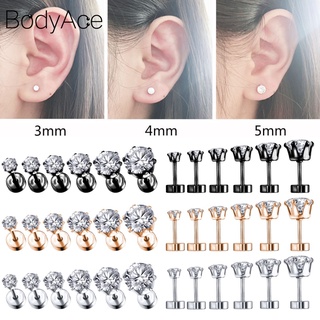 Bodyace ชุดต่างหูกระดุม สเตนเลส 316L 3-8 มม. สีดํา สําหรับเจาะกระดูกอ่อน 12 ชิ้น