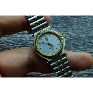 นาฬิกา Vintage มือสองญี่ปุ่น ROVENTA MAURICE LACOIX SWISS MADE ระบบ Quartz ผู้หญิง ทรงกลม กรอบทอง หน้าเงิน หน้าปัด 28mm