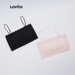 Lovito บรายกทรง แผ่นรองถอดออกได้ เปิดไหล่ คอระบาย สีพื้น สไตล์ลำลอง L18X182 (สีชมพูอ่อน/สีดำ)